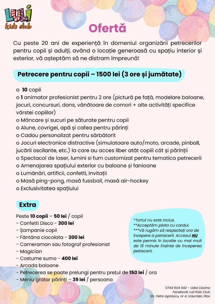 Oferta Oficială Luli Kids Club Voluntari 1500 lei